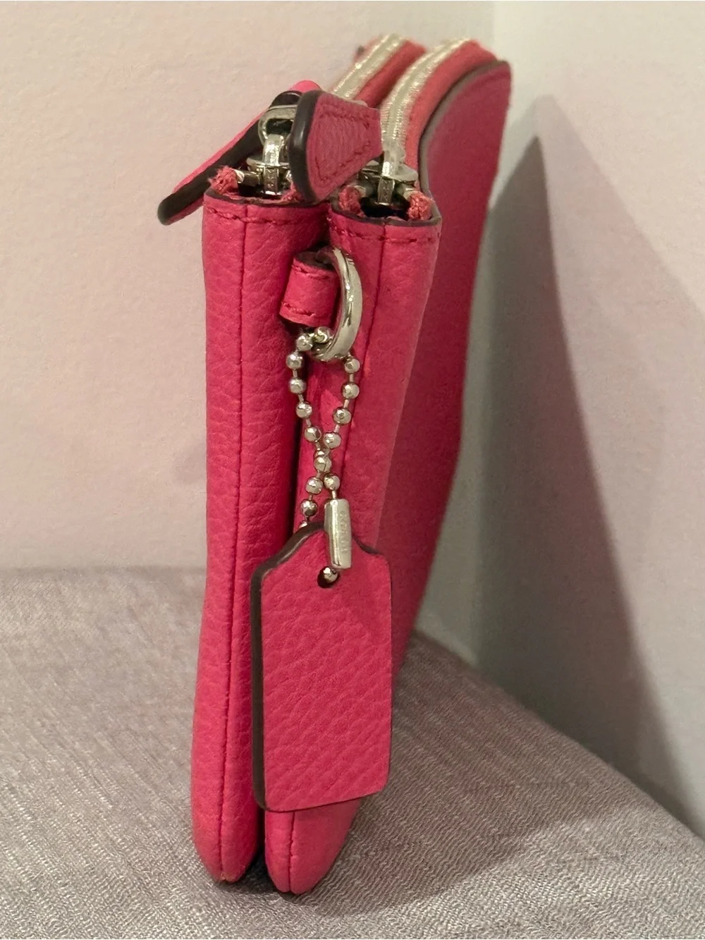 Coach Pebbled Leather Zip Wristlet - Hot Pink